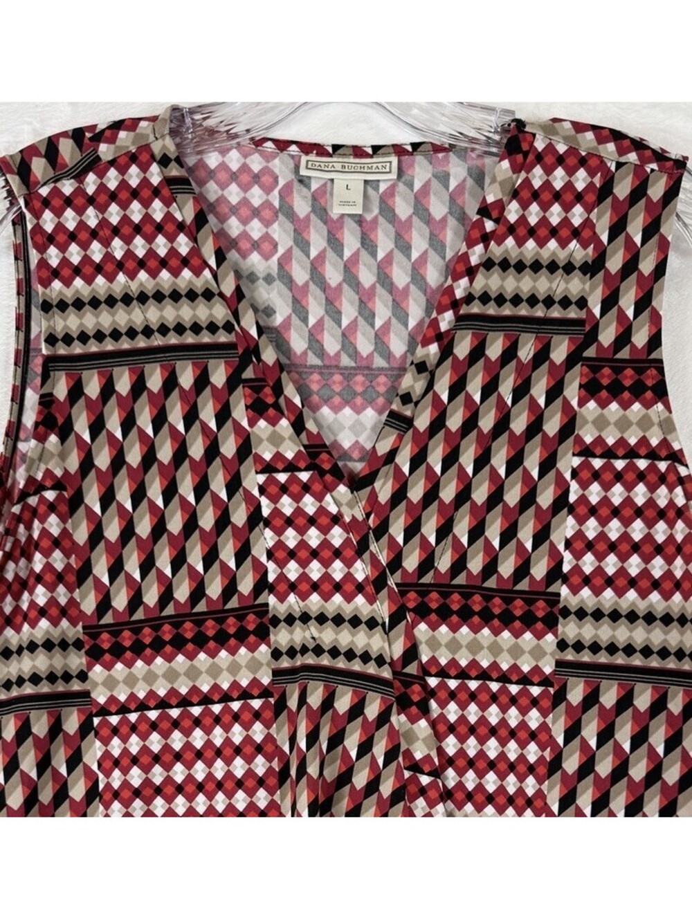 Dana Buchman Top Large Sleeveless Blouse Red Print Womens Polyester Stretch